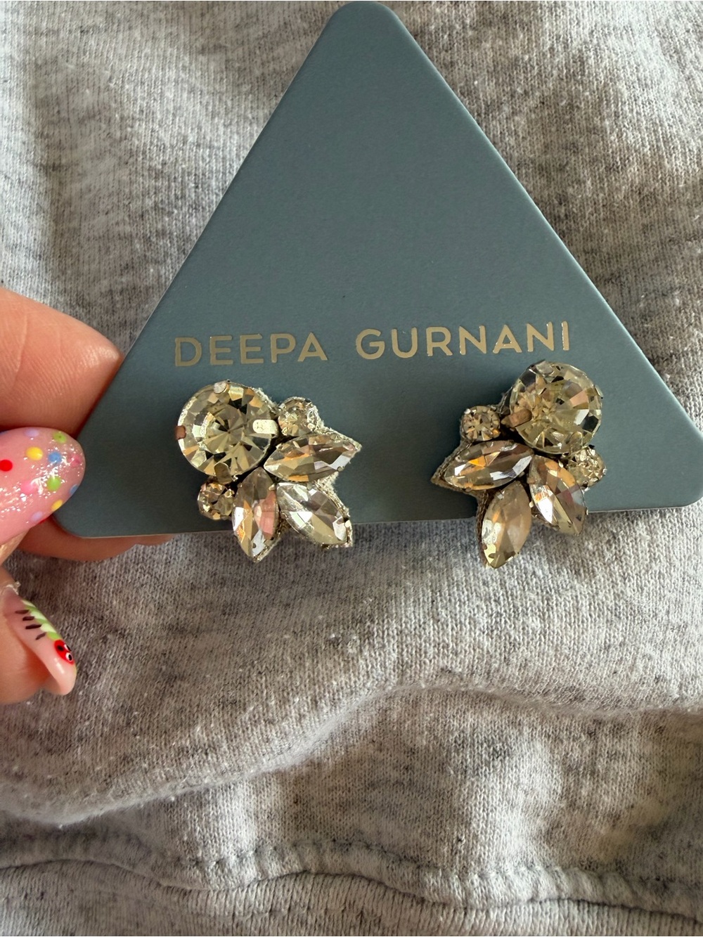 Deepa gurnani Silver Crystal Cluster stud Earrings